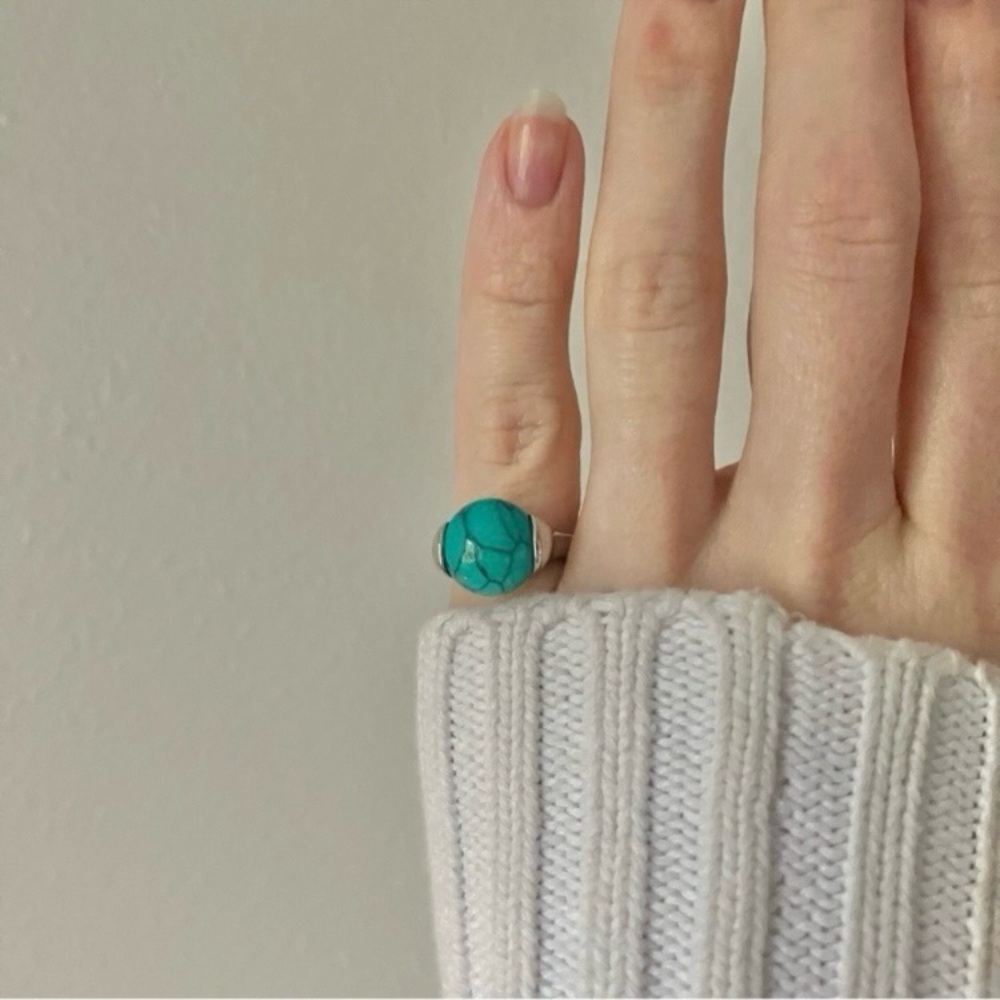 Boutique “Norma” Southwestern Blue Turquoise Silver Ring 5 Cowgirl Maximalist